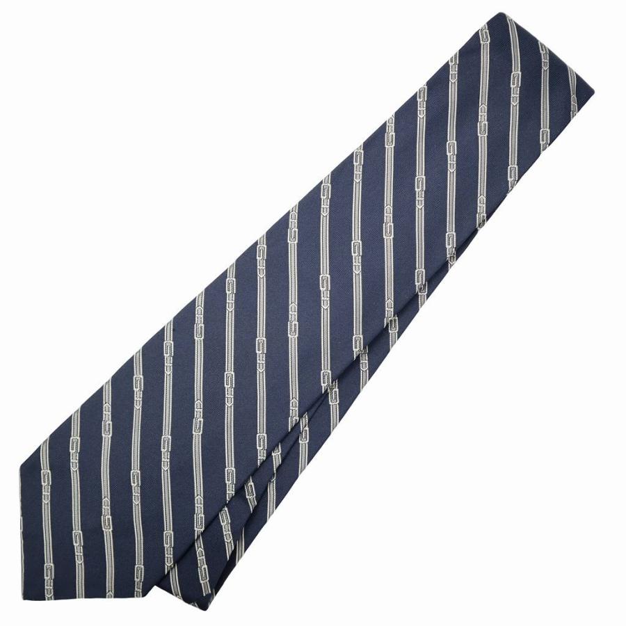GUCCI ネイビー ストライプ ネクタイ GUCCI（グッチ） シルク ロゴ ストライプ ワイドタイ ネクタイ NAVY