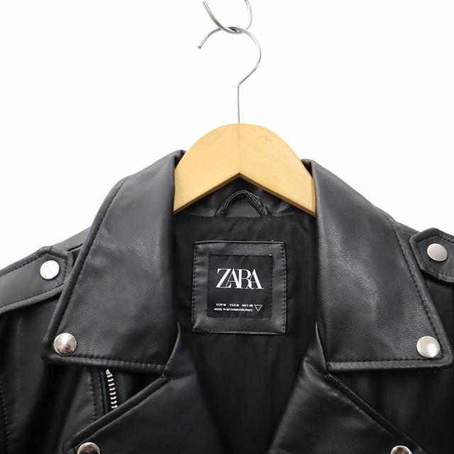 ZARA（ザラ） フェイクレザー ダブル ライダースジャケット M BLACK