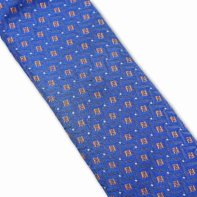【中古】フェンディ FENDI イタリア製 シルク100％ ズッカ柄 ネクタイ SAX BLUE(サックスブルー) メンズ FENDI（フェンディ） イタリア製 シルク100％ ミニ ズッカ柄 ネクタイ