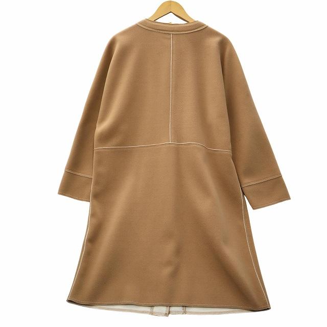 APERITIF アペリティフ ノーカラーフリース ロング コート 40 ベージュ 