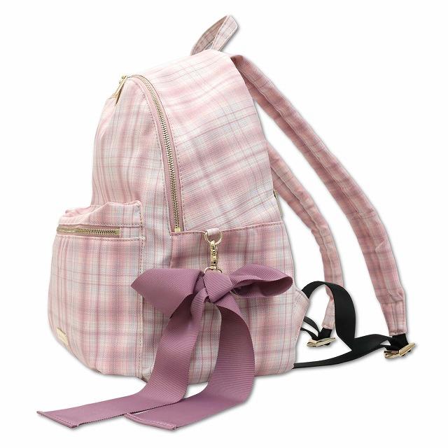 メゾンドフルール チェックリボンラウンドリュック PC収納可 ピンク メゾンドフルール Maison de FLEUR チェックリボンラウンドリュック PC