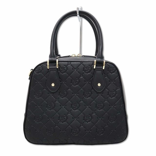 【中古】メゾンドフルール Maison de FLEUR モノグラムトラペゾイドバッグ 型押し ハンドバッグ ブラック レディース メゾンドフルール Maison de FLEUR モノグラムトラペゾイドバッグ 型