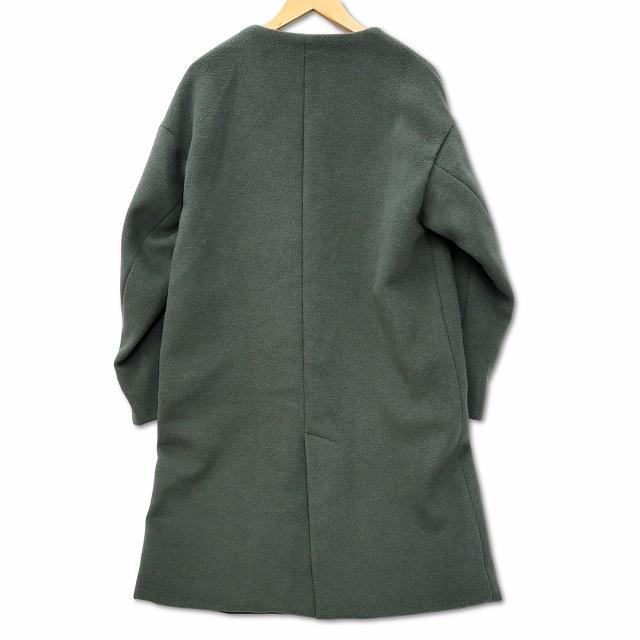 Freude しまむら ウール ブレンド ノーカラー コート M グリーン 