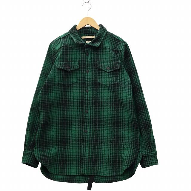 オフホワイト チェック プリント ボタンアップ フランネルシャツ S グリーン オフホワイト OFF WHITE チェック プリント ボタンアップ フランネル
