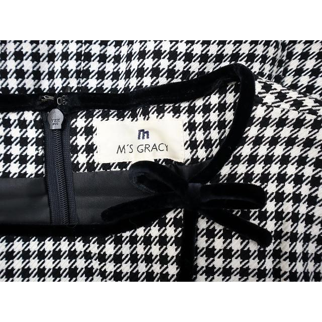 最終価格！M's カタログ エムズグレイシー ドッキング ワンピ　ベロア リボン エムズグレイシー M'S GRACY シルク ウール ベロアリボン 千鳥格好