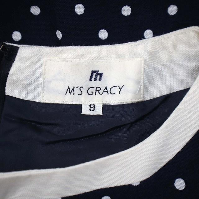 エムズグレイシー M'S GRACY ドット柄 リボン ショートスリーブ 麻混