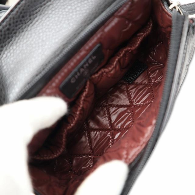 シャネル CHANEL キャビアスキン レザー ココマーク コンパクト 化粧 コスメポーチ BLACK(ブラック) レディース_3