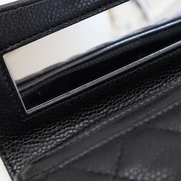 シャネル CHANEL キャビアスキン レザー ココマーク コンパクト 化粧 コスメポーチ BLACK(ブラック) レディース_6