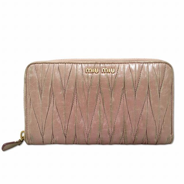 綺麗✨ MIU MIU マテラッセ 長財布 ラウンドファスナー ビジュー 希少 miu miu（ミュウミュウ） マテラッセ ラウンドファスナー レザー 長