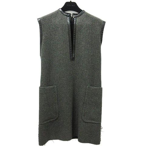 21春夏 中古 セリーヌ Celine サイドポケット レザーパイピング ウール ノースリーブワンピース 36 グレー レディース ベクトル 古着 最高の Www Skylanceronline Com