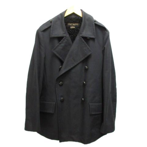 中古 ルイヴィトン Louis Vuitton ハーフコート Pコート ジャケット コットン ライナー 羊革 50 黒 ブラック Rw052m Mhpk10cjz メンズ Sale 95 Off