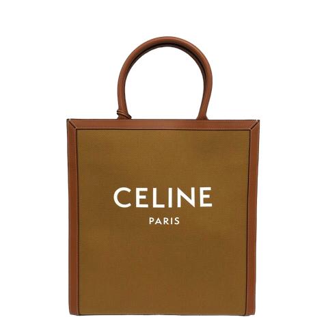 セリーヌ トートバッグ レザー×キャンバス A4可 肩掛け 馬車ロゴ ブラウン CELINE セリーヌ 馬車柄 トートバッグ ベージュ オレンジ