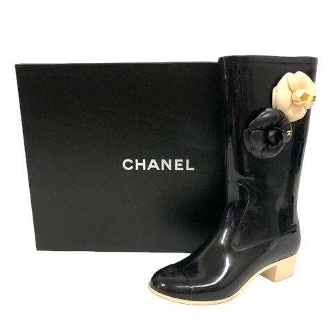 シャネル CHANEL G26648X02163 カメリアレインブーツ ココマーク ロゴ 