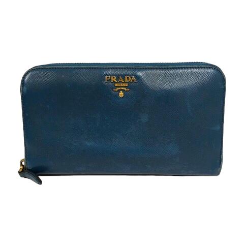 PRADA プラダ 1ML506 ラウンドファスナー長財布 ブルー レザー 