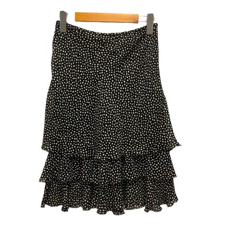 ランバン LANVIN スカート フレア タイト フリル ドット ひざ丈 36 黒  
