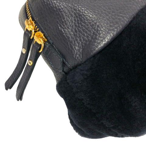 イアクッチ IACUCCI ハンドバッグ ショルダーバッグ 2WAY ファー 紺 