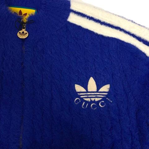 [超希少モデル】GUCCI ラメ入りブルージャージ XS GUCCI 未使用品 グッチ ×adidas 723091 XKCTX ブルゾン アウター