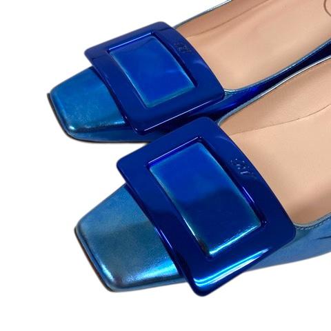 【中古】ロジェヴィヴィエ ROGER VIVIER パンプス シューズ エナメル バックル スクエアトゥ 35 青 ブルー レディース ロジェヴィヴィエ ROGER VIVIER パンプス シューズ エナメル バックル