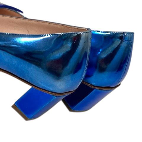 美品 ROGER VIVIER ゴールドロゴバックル エナメル パンプス ブルー 美品 ROGER VIVIER ゴールドロゴバックル エナメル パンプス ブルー 美