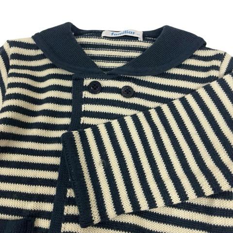 ファミリア Familiar カーディガン 長袖 ボーダー ウール混 90 紺