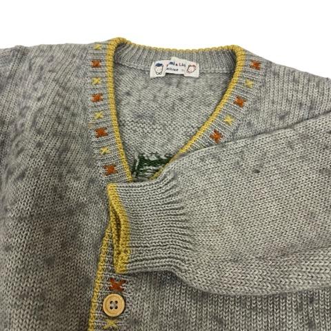 ファミリア Familiar カーディガン 長袖 Vネック 刺繍 ウール混 90 