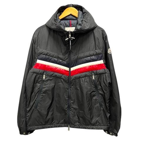 【中古】モンクレール MONCLER 22SS ダウンジャケット ブルゾン フード フェザー混 トリコロール ナイロン ロゴ 長袖 2 ブラック メンズ MONCLER（モンクレール） MONCLER 22SS ダウンジャケット ブルゾン