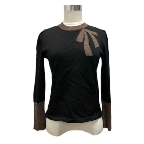 ★M'S GRACY ブラックニット★おりぼん付★エレガント M's GRACY エムズグレイシー リボンxフラワーモチーフ付きクチュール