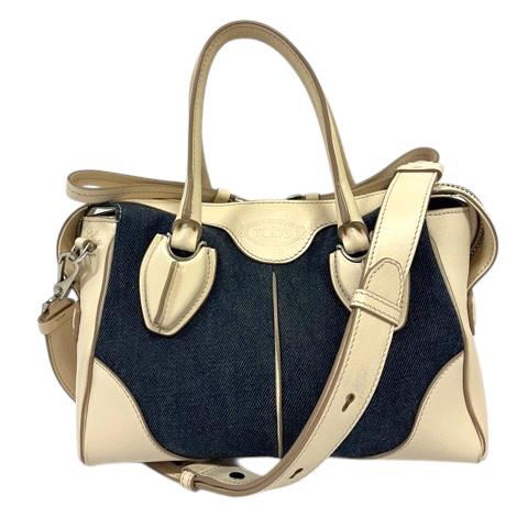 トッズ TOD'S ハンドバッグ ショルダーバッグ 2WAY デニム ロゴ 白