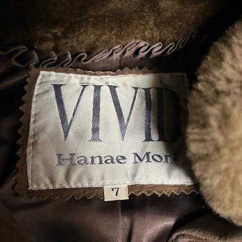 ハナエモリ HANAE MORI ムートンコート 長袖 無地 ファー フード 7 茶 
