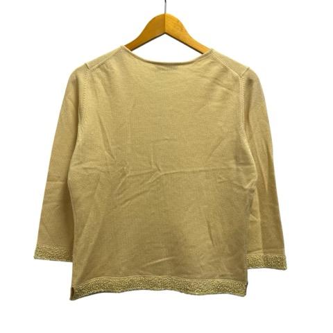 Pearls Cashmere カーディガン 長袖 クルーネック ビーズ装飾 シルク混
