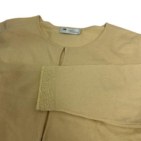 Pearls Cashmere カーディガン 長袖 クルーネック ビーズ装飾 シルク混 