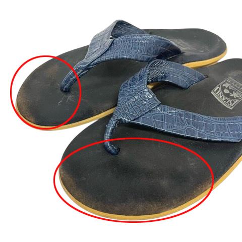 【新品】アイランドスリッパ ハラコ×レザー ネイビーサイズ9 (27cm相当) アイランドスリッパ ISLAND SLIPPER サンダル トングサンダル レザー