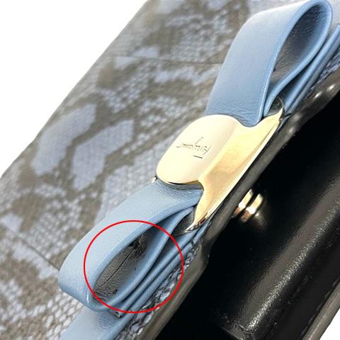 サルヴァトーレフェラガモ Salvatore Ferragamo ショルダーバッグ ハンドバッグ パイソン リボン シルバー 青 ブルー 水色 レディース_8