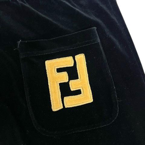 フェンディ ベロア ベルベット FFロゴ 長袖カットソー 42 ブラック系