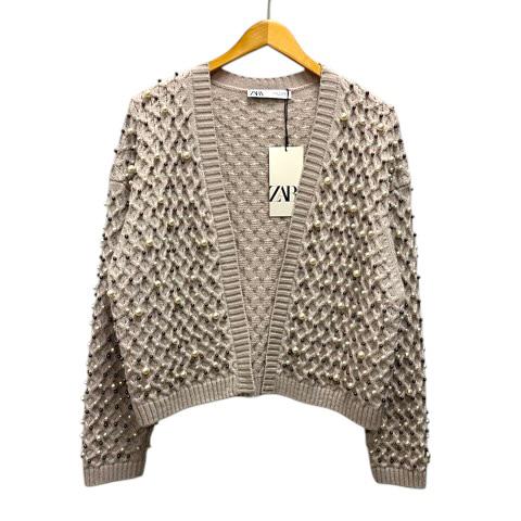 ZARA（ザラ） カーディガン ニット ボタンレス ボレロ パール装飾 無地 