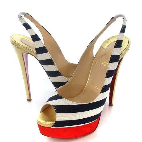 値引きする クリスチャンルブタン Christian Louboutin パンプス オープントゥ ハイヒール ボーダー ネイビー 紺 37 1 2 37 5 24 5 レディース ベクトル 古着 激安特価 Www Blueribbontaxi Com