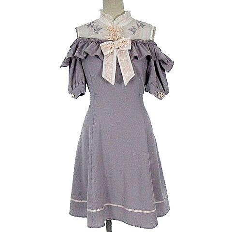 中古 アマベル Amavel 19ss 19s S チャイナ ワンピース オフショルダー レイヤード風 蝶 ランタン ひざ丈 半袖 パープル系 紫系 F レディース 022 ブランド古着販売のベクトル 通販 Yahoo ショッピング