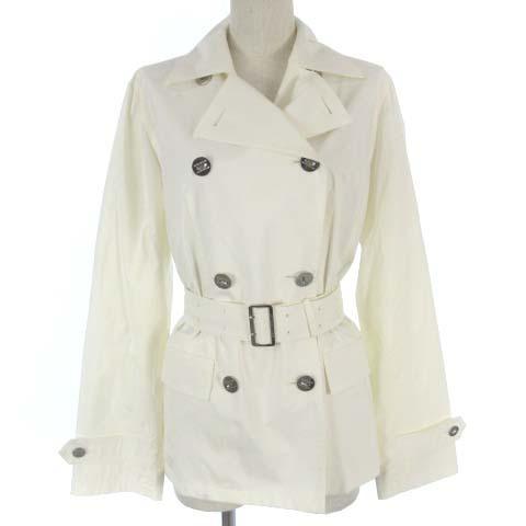 中古 バーバリー ロンドン Burberry London トレンチ コート ショート ナイロン ロゴ 銀ボタン ホワイト 白 40 M位 アウター レディース 日本限定