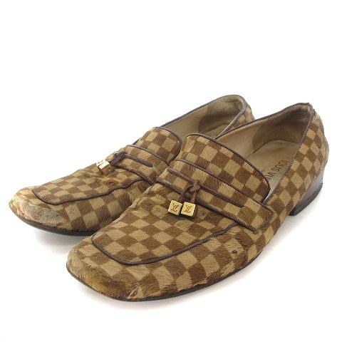ルイヴィトン LOUIS VUITTON ダミエ パンプス ハラコ スクエアトゥ 