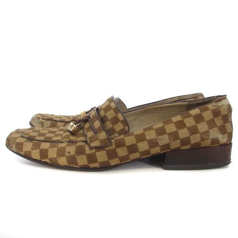 ルイヴィトン LOUIS VUITTON ダミエ パンプス ハラコ スクエアトゥ 
