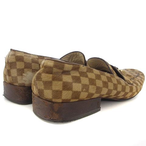 ルイヴィトン LOUIS VUITTON ダミエ パンプス ハラコ スクエアトゥ 