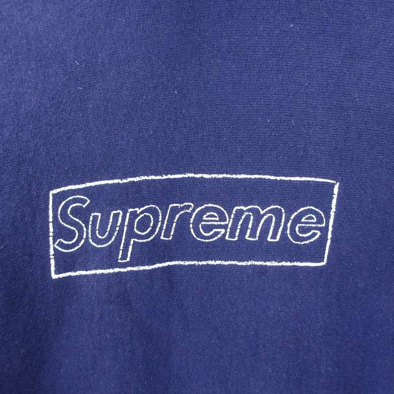 シュプリーム SUPREME ×カウズ KAWS 21SS Chalk Logo Hooded sweat Washed Navy パーカー スウェット プルオーバー 裏起毛 ロゴ プリント｜vectorpremium｜03