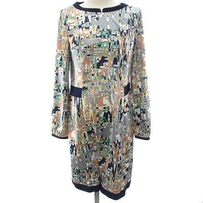 ユマ コシノ YUMA KOSHINO ワンピース 長袖 ひざ丈 総柄 紺 ネイビー  