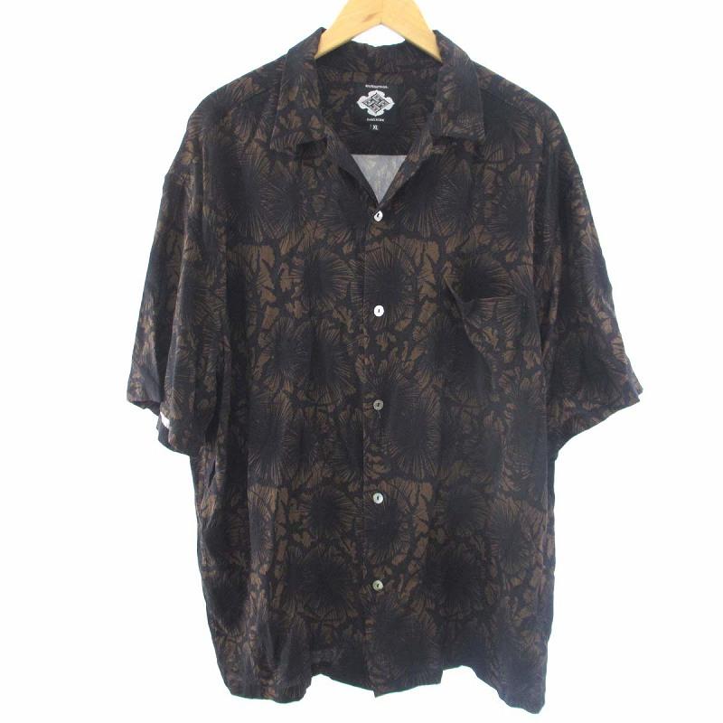 GAKKIN×BUDSPOOL松煙墨半袖アロハシャツ LサイズBROWN GAKKIN×BUDSPOOL松煙墨半袖アロハシャツ LサイズBROWN