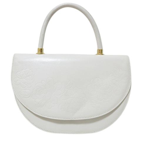 ハナエモリ HANAE MORI ハンドバッグ レザー 半円 花柄 鞄 アイボリー 