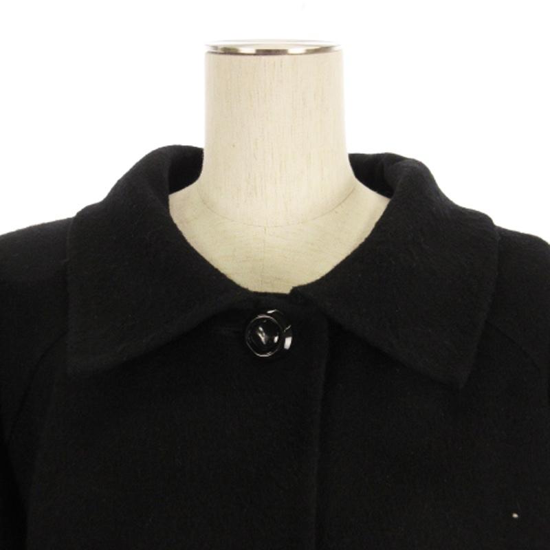 【中古】レリアン Leilian ステンカラー コート ロング カシミヤ混 ブルーフォックスファー ブラック 13＋ ■GY99 レリアン Leilian ステンカラー コート ロング カシミヤ混 ブルー