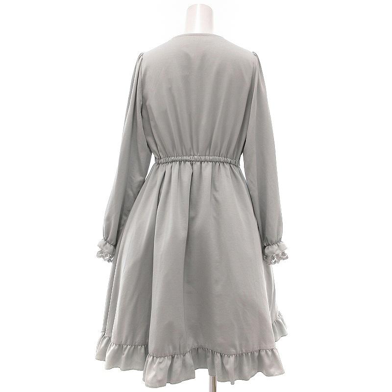 axes femme（アクシーズ ファム） サテンワンピース 長袖 レース ひざ