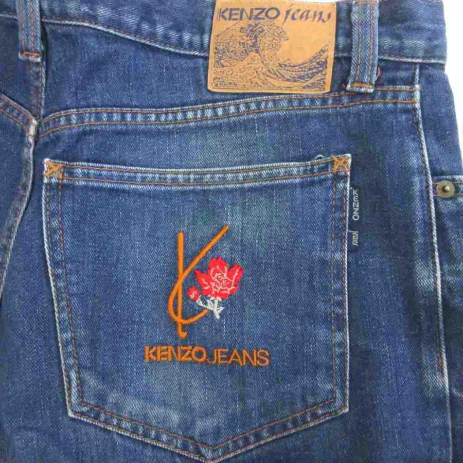 【希少】KENZO ケンゾー 北斎 波タグ 薔薇 刺繍 デニムパンツ バギー ケンゾー KENZO JEANS ワイド デニムパンツ ジーンズ 北斎パッチ