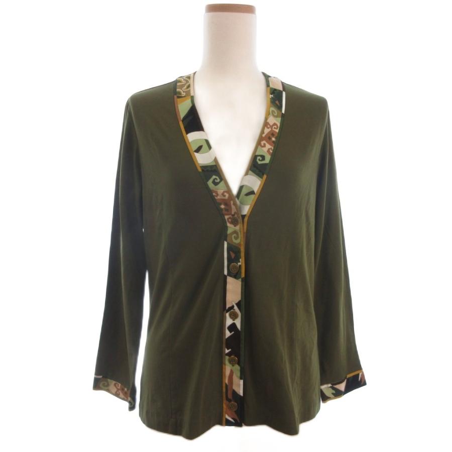 【中古】レオナールスポーツ LEONARD SPORT カットソー素材 Vネック カーディガン 長袖 カーキ系 40 L位 ■ECT レオナールスポーツ LEONARD SPORT カットソー素材 Vネック