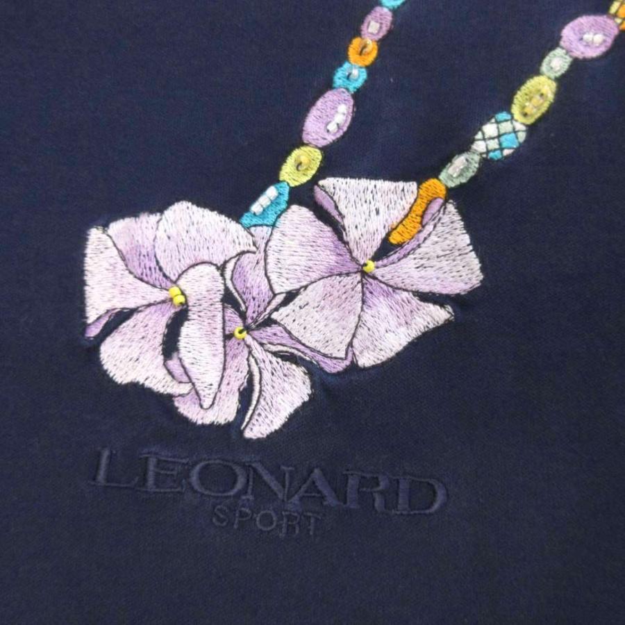 レオナールスポーツ カットソー 刺繍 ビーズ 装飾 半袖 紺 ネイビー 42 レオナールスポーツ LEONARD SPORT カットソー 刺繍 ビーズ 装飾 半袖